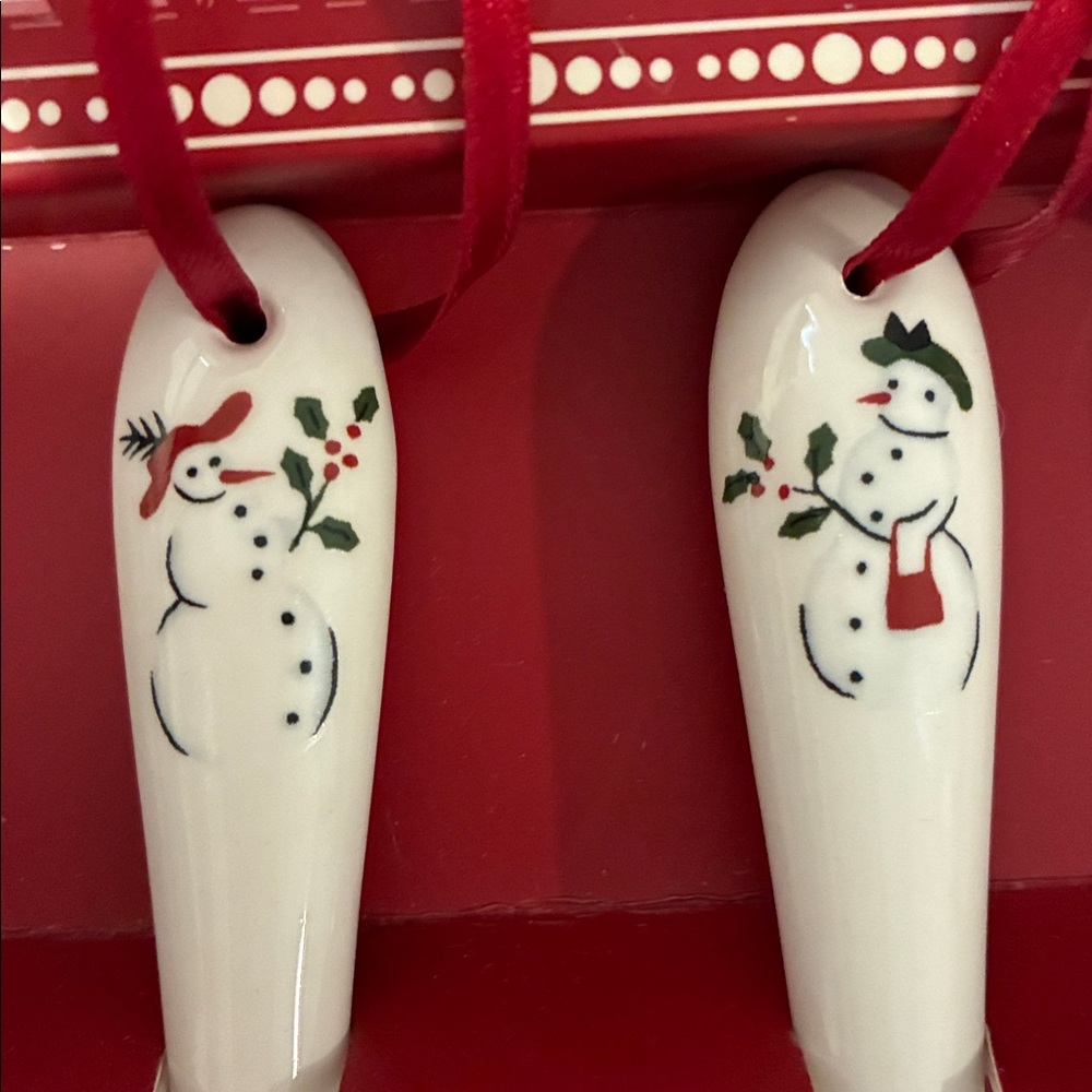 Williams-Sonoma 2006 Snowman Ceramic Spoons Collection Ornaments Set of 6